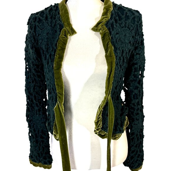 Y2k Green Whimsical Fairy Sweater Cardigan Small Anthro Moth Crocheted Boho - Picture 5 of 10